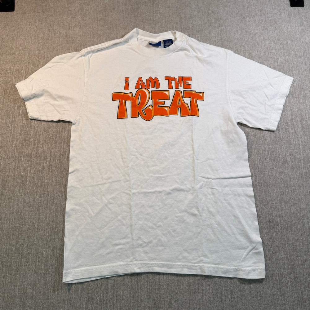 Mens I Am The Treat Graphic T-Shirt White Orange Halloween Large 13182